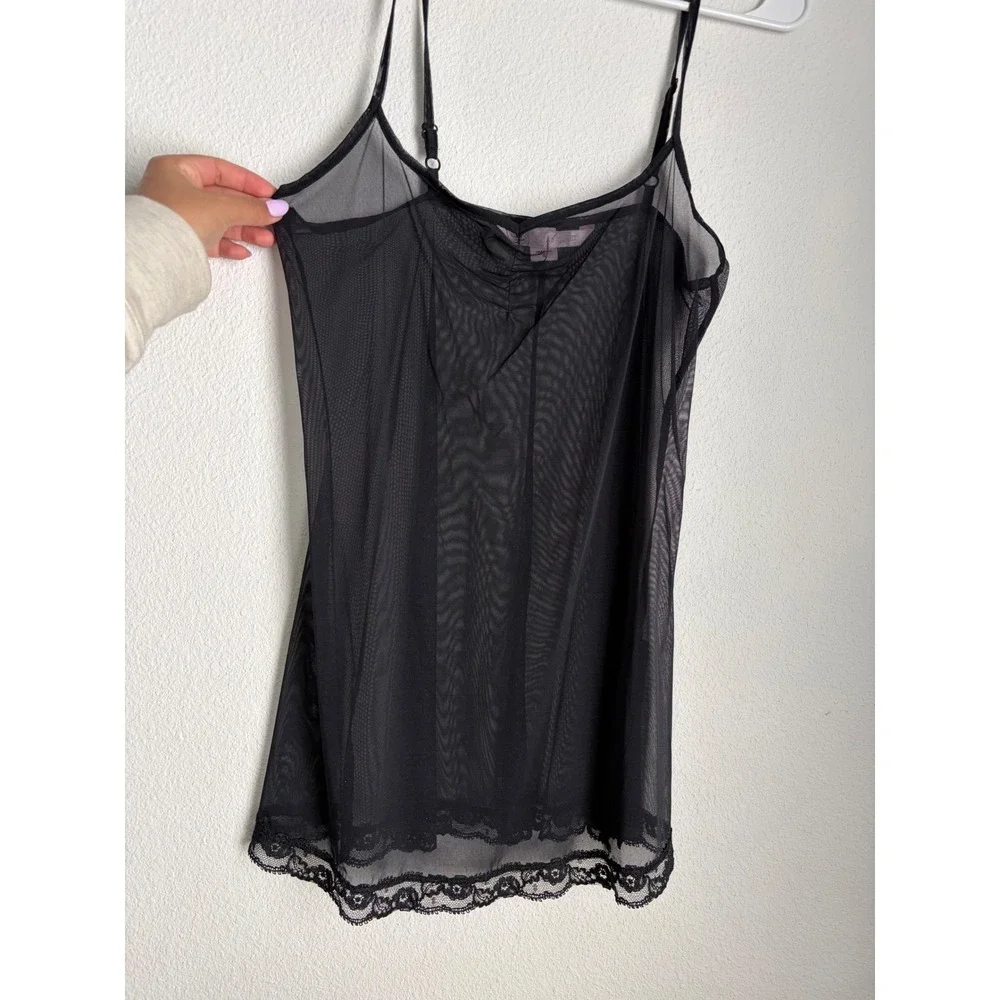 Victoria's Secret Black Sheer‎ Mesh Lace Trim Chemise Nightie Small Made in USA